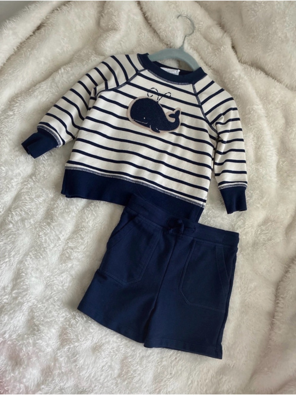 Angel Dear Navy & White Striped Whale Set